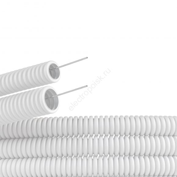 Труба ПЛЛ гибкая гофрированная не содержит галогенов 25мм ПВ-0 с протяжкой (50м) белая