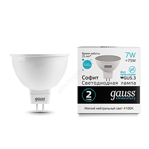 Лампа светодиодная LED 7 Вт 550 Лм 4100К белая GU5.3 MR16 Elementary Gauss (13527)