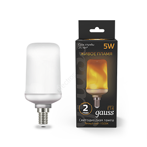 Лампа светодиодная LED 5 Вт 20-80 Лм 1500К теплая E14 T65 эмитация горящего пламени Flame Gauss (157401105)