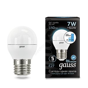 Лампа светодиодная LED 7 Вт 550 Лм 4100К белая Е27 Шар шаг. диммирование Black Gauss (105102207-S)