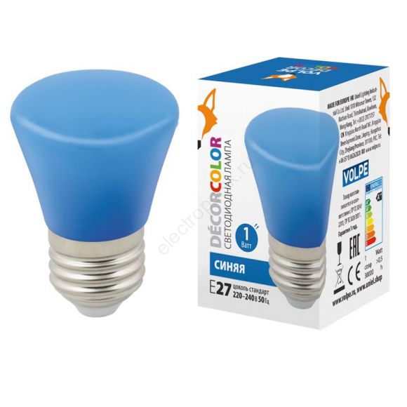 Лампа декоративная светодиодная LED-D45-1W/BLUE/E27/FR/С BELL Форма Колокольчик матовая Цвет синий Картон ТМ Volpe (UL-00005639)