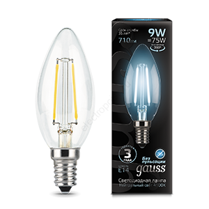 Лампа светодиодная LED 9 Вт 710 Лм 4100К белая Е14 Свеча Filament Gauss (103801209)