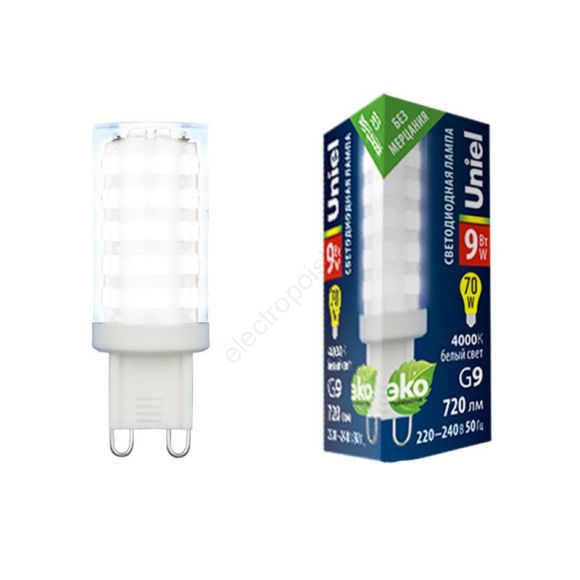 Лампа светодиодная прозрачная Белый свет 4000К LED-JCD-9W-4000K-G9-CL GLZ09TR (UL-00006489)