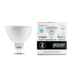 Лампа светодиодная LED 7 Вт 570 Лм 6500К холодная GU5.3 MR16 Elementary Gauss (13537)