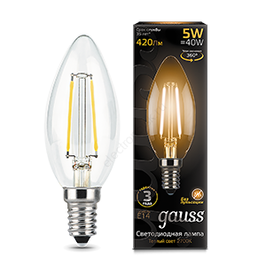 Лампа светодиодная LED 5 Вт 420 Лм 2700К теплая Е14 Свеча Filament Gauss (103801105)