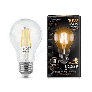 Лампа светодиодная LED 10 Вт 930 Лм 2700К теплая Е27 А60 Filament Gauss (102802110)