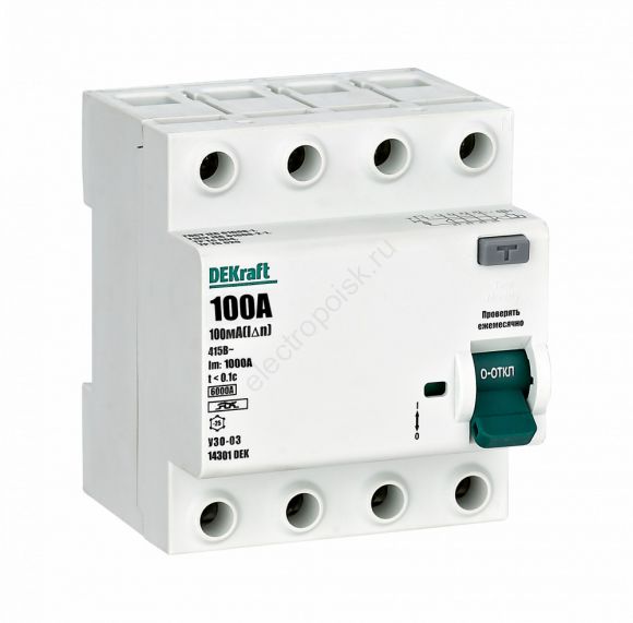 Выключатель дифференциального тока УЗО 03-6кА-4P-100А-100-A