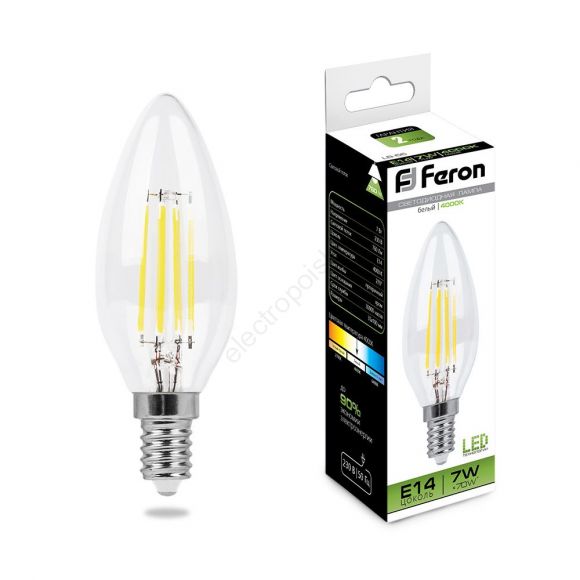 Лампа светодиодная LED 7вт Е14 белый свеча FILAMENT (25780)