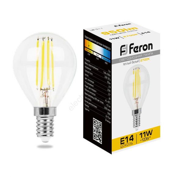 Лампа светодиодная LED 11вт Е14 теплый шар FILAMENT (38013)