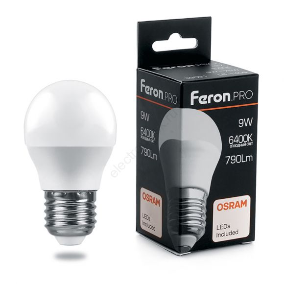 Лампа светодиодная LED 9вт Е27 дневной матовый шар Feron.PRO (38082)