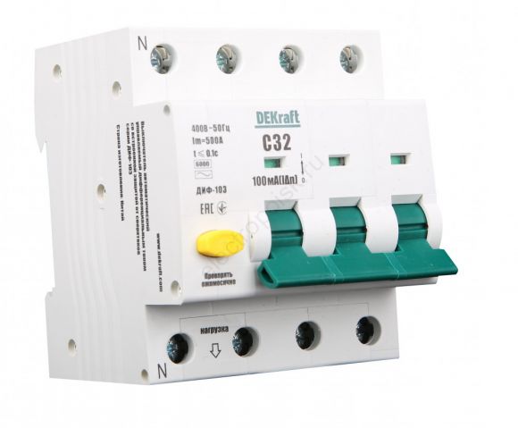 Выключатель автоматический дифференциальный 3Р+N 32А 100мА тип AC х-ка С ДИФ-103 6кА