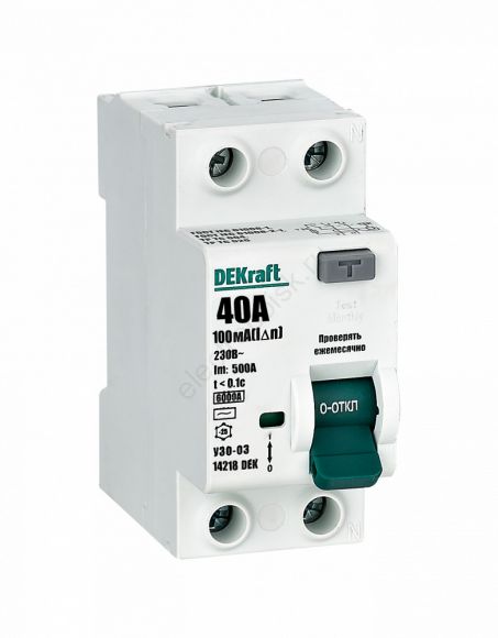 Выключатель дифференциального тока УЗО 03-6кА-2P-040А-100-AC