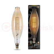 Лампа светодиодная LED 6 Вт 780 Лм 2400К теплая Е27 BT120 golden straight Filament Gauss Лампа светодиодная LED 6 Вт 780 Лм 2400К теплая Е27 BT120 golden straight Filament Gauss
