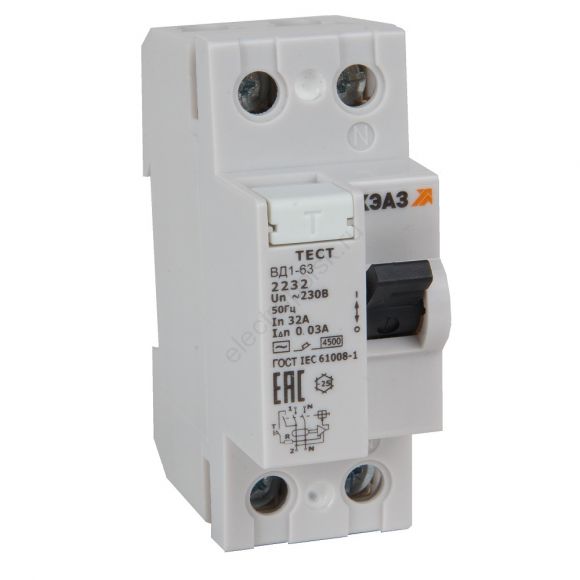Выключатель дифференциального тока (УЗО) без защиты от сверхтоков 2П 32А 30мА ВД1-63-2232-АС-УХЛ4