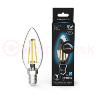 Лампа светодиодная LED 5 Вт 450 Лм 4100К белая Е14 Свеча диммируемая Filament Gauss Лампа светодиодная LED 5 Вт 450 Лм 4100К белая Е14 Свеча диммируемая Filament Gauss