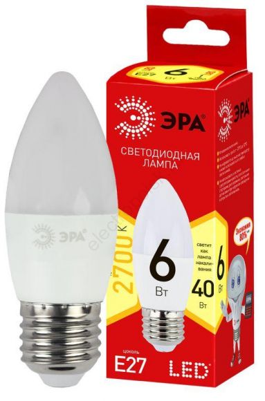Лампа светодиодная LED B35-6W-827-E27(диод,свеча,6Вт,тепл,E27) (Б0020620)