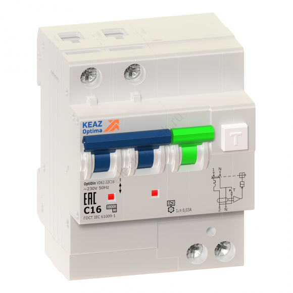 Выключатель автоматический дифференциального тока АВДТ с защитой от сверхтоков 2П 25А 30мА AC OptiDin VD63-22C25-A-УХЛ4
