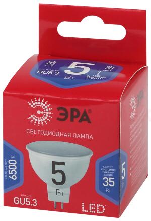 Лампа светодиодная LED MR16-5W-865-GU5.3 R  (диод, софит, 5Вт, хол, GU5.3) (10/100/3200) ЭРА