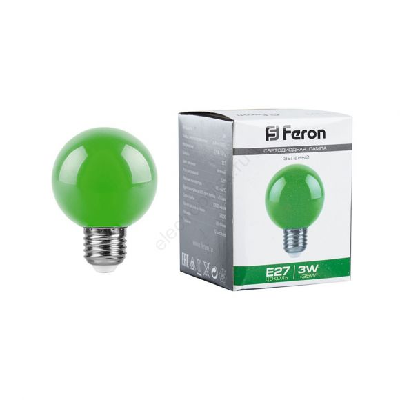 Лампа светодиодная LED 3вт Е27 зеленый шар G60 (25907)