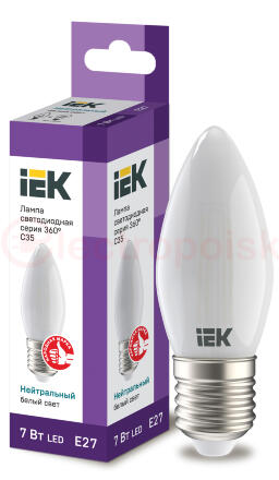 Лампа светодиодная LED 7вт Е27 белый матовая свеча FILAMENT