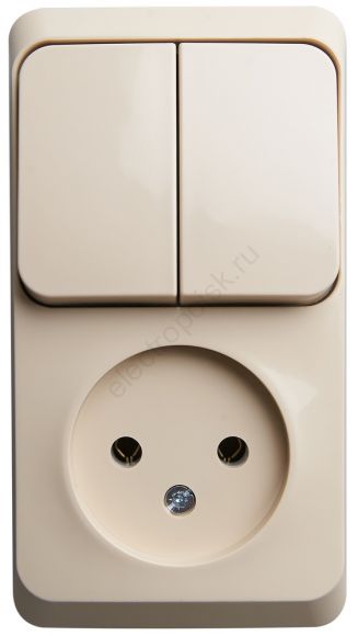 ЭТЮД Блок открытой установки Розетка без заземления + Выключатель двухклавишный бежевый BPA16-205K