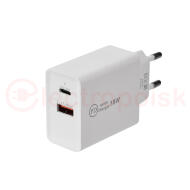 Устройство сетевое зарядное для iPhone, iPad Type-C + USB 3.0 с Quick charge, белое, Устройство сетевое зарядное для iPhone, iPad Type-C + USB 3.0 с Quick charge, белое,