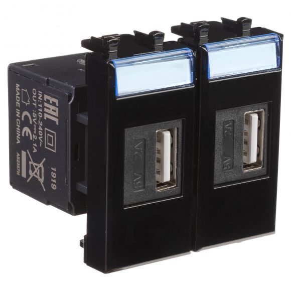 Avanti USB зарядное устройство ''Черный квадрат'', 2.1А, 2 модульное 4402542