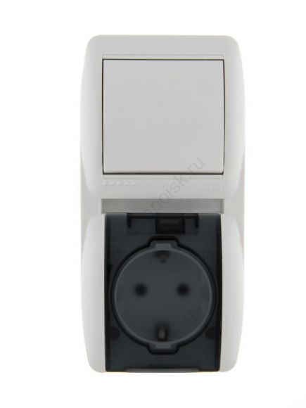 Выключатель одноклавишный, с розеткой с заземлением крышкой, белый, вертикальный 710-0200-172