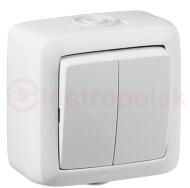 Выключатель двухклавишный наружный белый 10А IP44 10А Выключатель двухклавишный наружный белый 10А IP44 10А