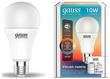 Лампа светодиодная умная LED 10 Вт 1055 Лм 2700-6500К E27 A60 изм.цвет.темп.+диммирование управление по Wi-Fi Smart Home Gauss