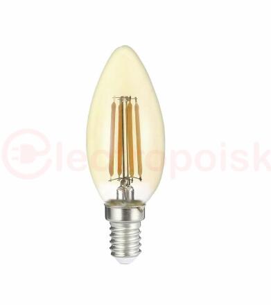 Лампа сетодиодная декоративная LED 6w E14 3000K свеча золотая филамент 230/50 Jazzway