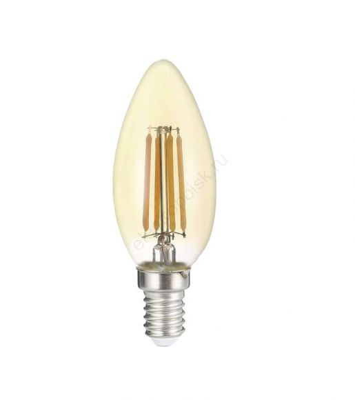 Лампа сетодиодная декоративная LED 6w E14 3000K свеча золотая филамент 230/50 Jazzway (5020634)