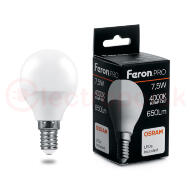 Лампа светодиодная LED 7.5вт Е14 белый матовый шар Feron.PRO Лампа светодиодная LED 7.5вт Е14 белый матовый шар Feron.PRO
