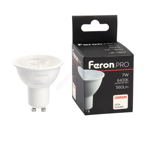 Лампа светодиодная LED 7вт 230в GU10 дневной с линзой 110 гр. Feron.PRO (38184)