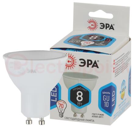 Лампа светодиодная LED MR16-8W-840-GU10 (диод, софит, 8Вт, нейтр, GU10) ЭРА (10/100/3600) ЭРА