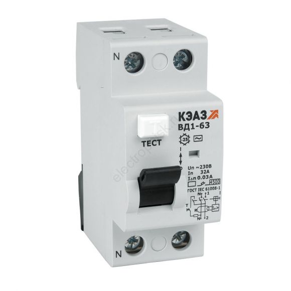 Выключатель дифференциального тока (УЗО) без защиты от сверхтоков 2П 25А 100мА ВД1-63-2325-АС-УХЛ4-КЭАЗ