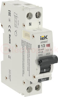 ARMAT Выключатель автоматический дифференциальный АВДТ B06S B06S 1п+NP B13 30мА тип AC (18мм) ARMAT Выключатель автоматический дифференциальный АВДТ B06S B06S 1п+NP B13 30мА тип AC (18мм)