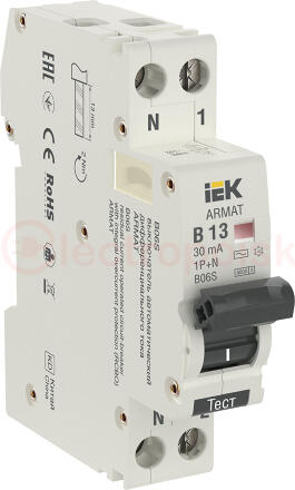 ARMAT Выключатель автоматический дифференциальный АВДТ B06S B06S 1п+NP B13 30мА тип AC (18мм)