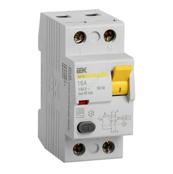 Выключатель дифференциального тока (УЗО) ВД1-63 2Р 16А 10мА А(Электромеханическое)