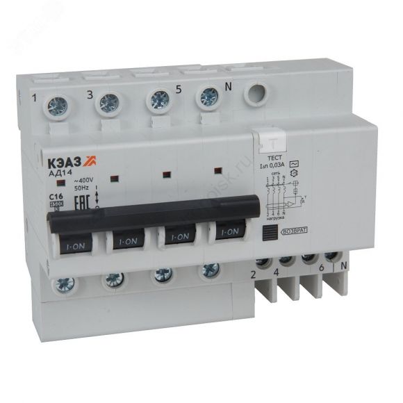 Выключатель автоматический дифференциального тока АВДТ с защитой от сверхтоков 4П 25А 300мА АC АД14-44C25-АC-УХЛ4