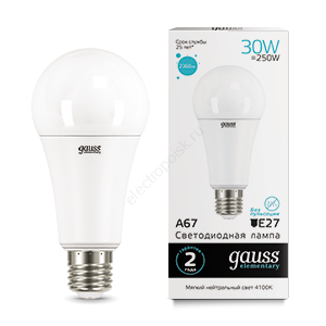 Лампа светодиодная LED 30 Вт 2360 Лм 4100К белая E27 А67 Elementary Gauss