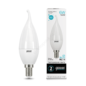 Лампа светодиодная LED 6 Вт 450 Лм 4100К белая Е14 Свеча на ветру Elementary Gauss (34126)
