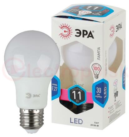 Лампа светодиодная LED A60-11W-840-E27 ЭРА (диод, груша, 11Вт, нейт, Е27) Лампа светодиодная LED A60-11W-840-E27 ЭРА (диод, груша, 11Вт, нейт, Е27)