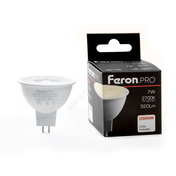 Лампа светодиодная LED 7вт 230в G5.3 теплый с линзой 38 гр. Feron.PRO (38179)