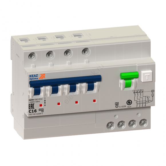 Выключатель автоматический дифференциального тока АВДТ с защитой от сверхтоков 4П 32А 100мА AC OptiDin VD63-43C32-AS-УХЛ4