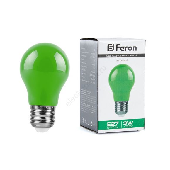 Лампа светодиодная LED 3вт Е27 зеленый шар (25922)