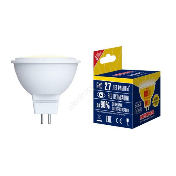 Лампа светодиодная LED-JCDR-7W/WW/GU5.3/NR Форма JCDR, матовая. Серия Norma. Теплый белый свет (3000K). Картон. ТМ Volpe (UL-00003839)