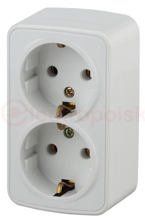 Розетка Intro Polo 3-204-01 двойная с заземлением 2х2P+E Schuko, 16A-250В, IP20, ОУ, Polo, белый
