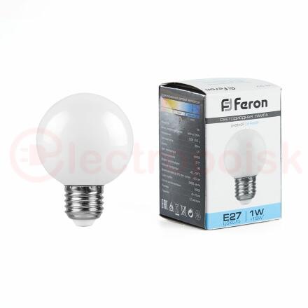 Лампа светодиодная LED 1вт Е27 белый 6400К (шар)