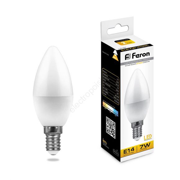 Лампа светодиодная LED 7вт E14 теплый матовая свеча (25475)